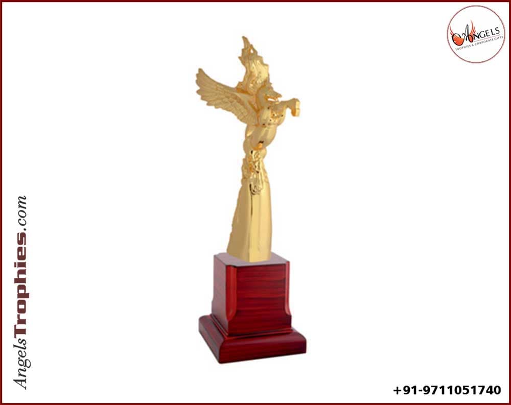 metal eagle trophy award with wooden base