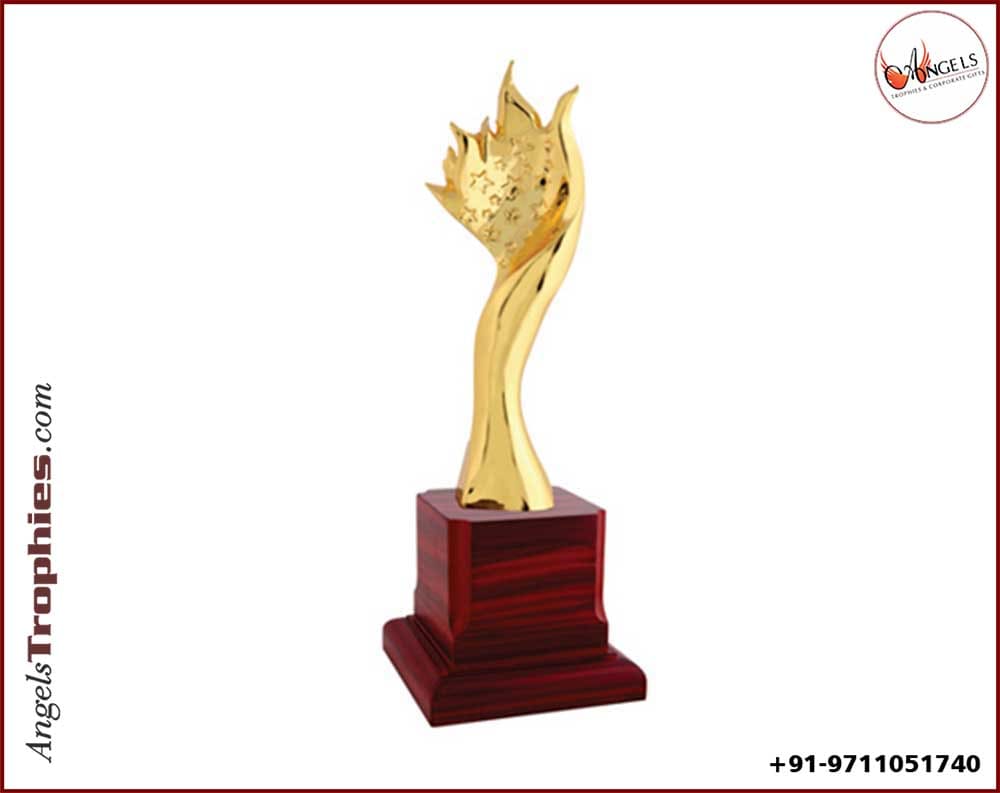 metal trophy mashal shape with wooden base