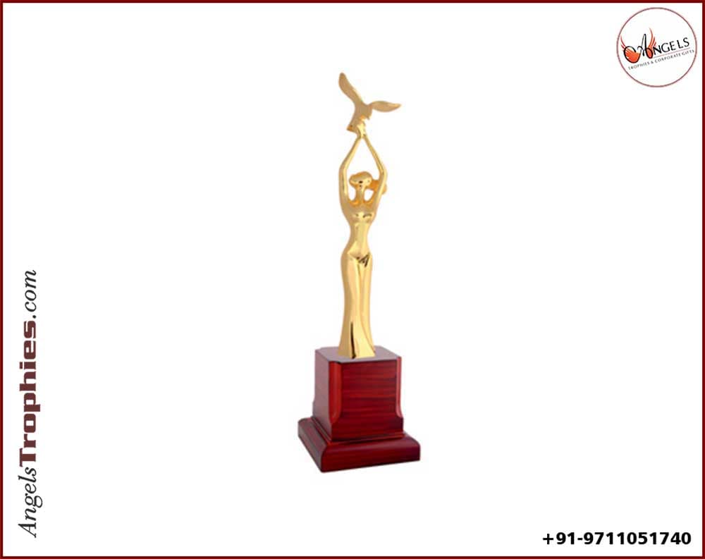 metal golden lady handle eagle with wooden base