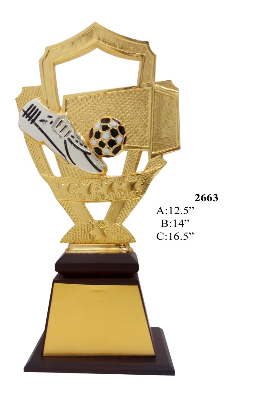 football metal brass trophy shape with wooden base
