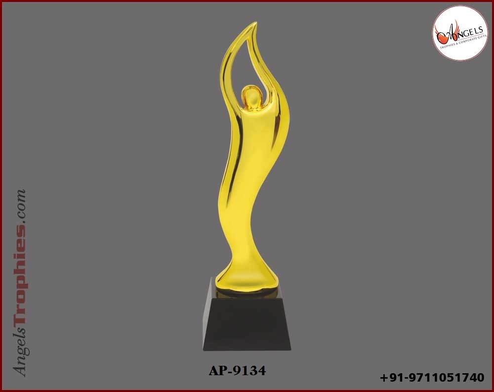 metal golden lady heavy trophy with crystal black base