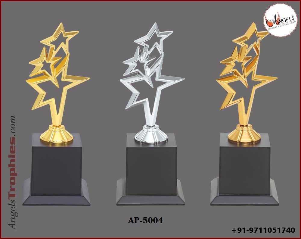 Fibre Plastic Trophy with gold silver star with wooden base