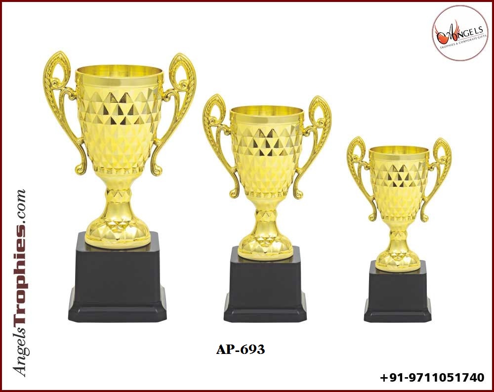 Plastic Fiber golden cup with black plastic base