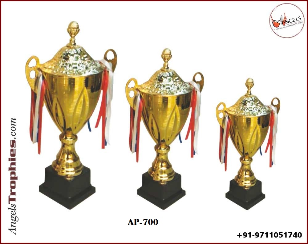 Plastic fibre big golden cup with black base