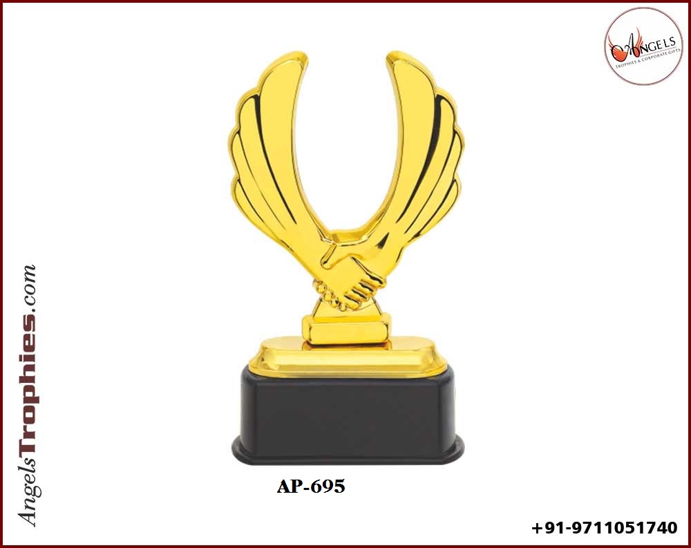 Fibre Plastic handshake flower golden trophy with base