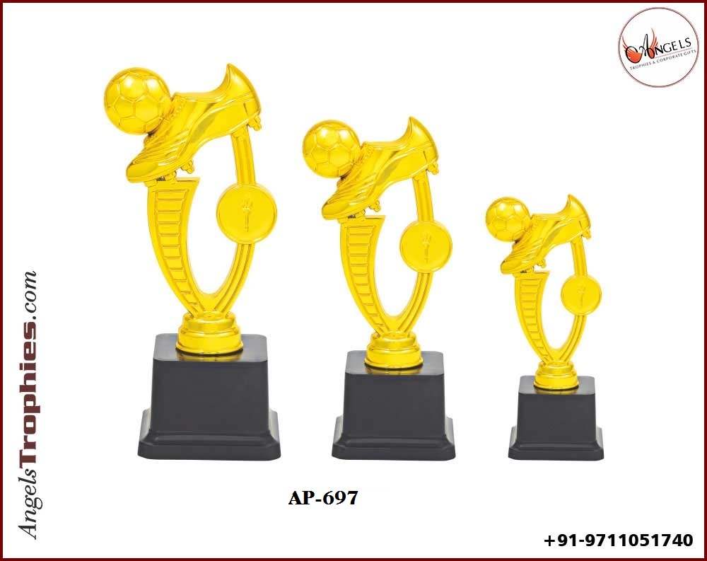 Plastic fibre football golden boot trophy with base
