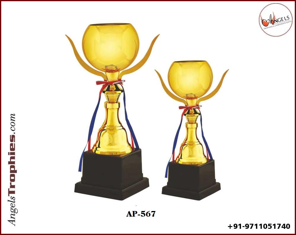 Metal Golden Cup with colour full ribbon with base