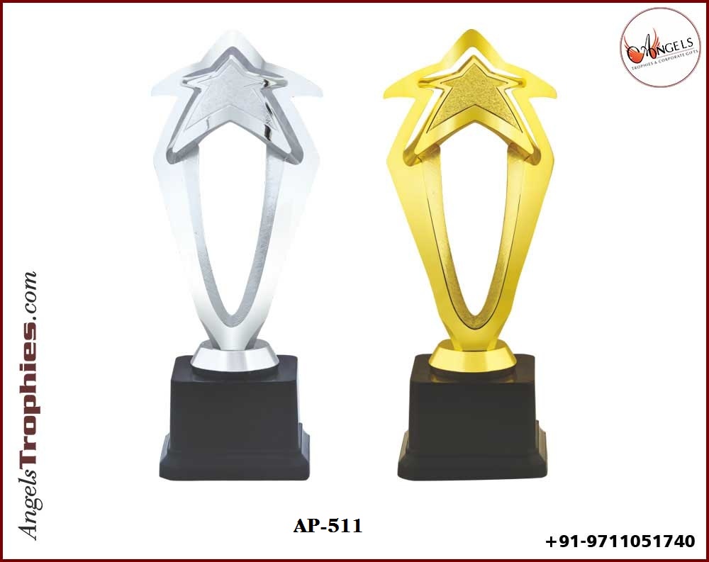 fibre plastic star shape gold and silver trophy with base