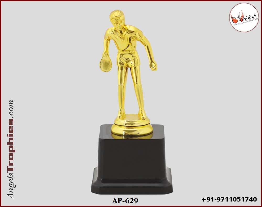 Fibre plastic golden trophy with table tennis with base