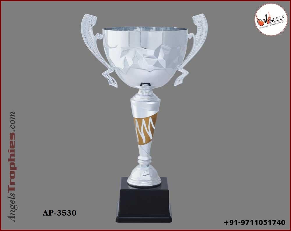 plastic fibre trophy silver cup with base