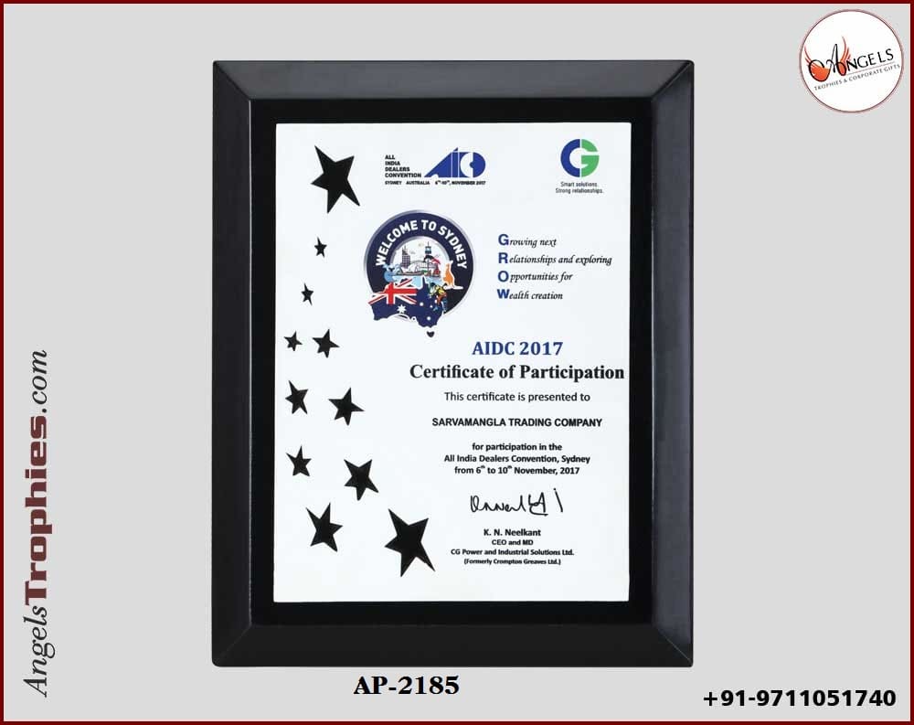 wooden award shield trophy with siver frame plate