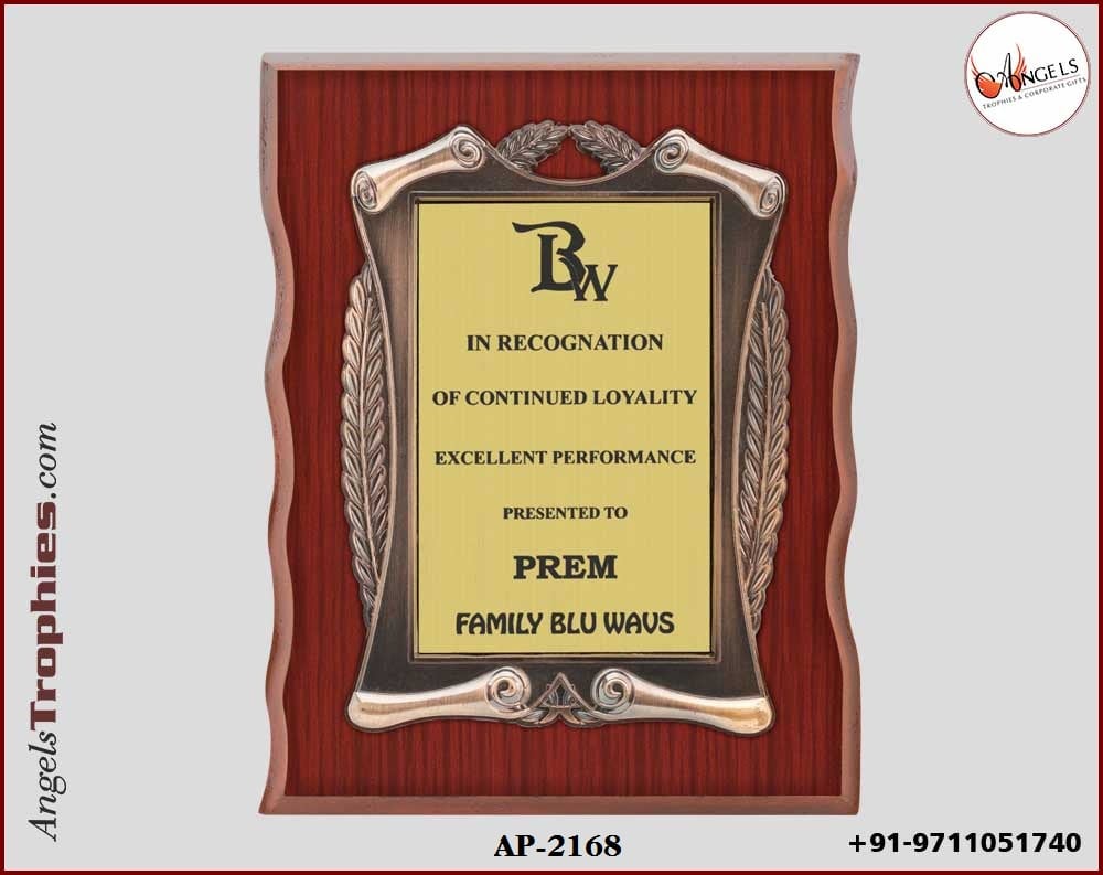 Wooden plaque frame with brnze frame with metal golden plate