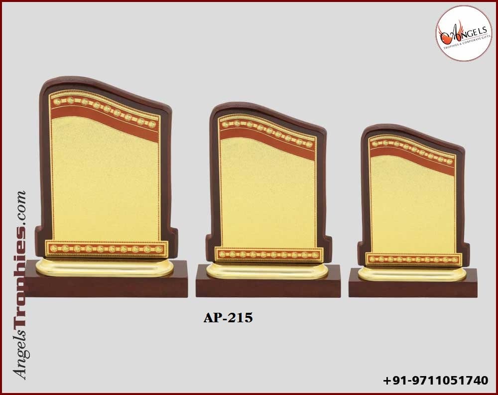 wooden plaque shield with golden foil wooden base