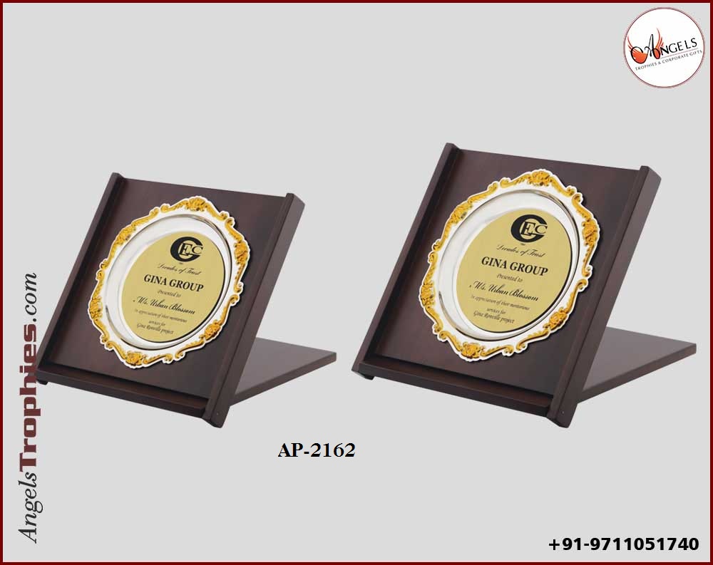 wooden folding plate with metal golden silver round plate