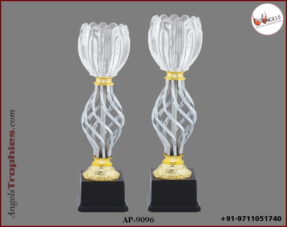 crystal cup with metal silver trophy with base