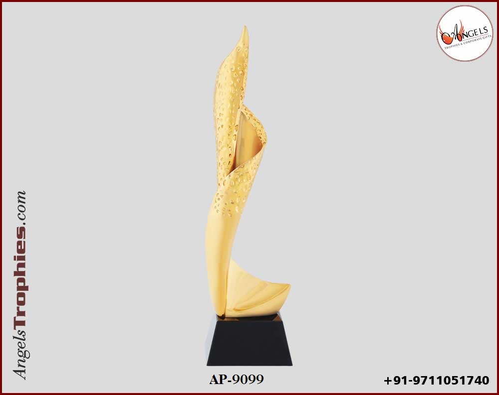 metal trophy award with heavy golden trophy with base