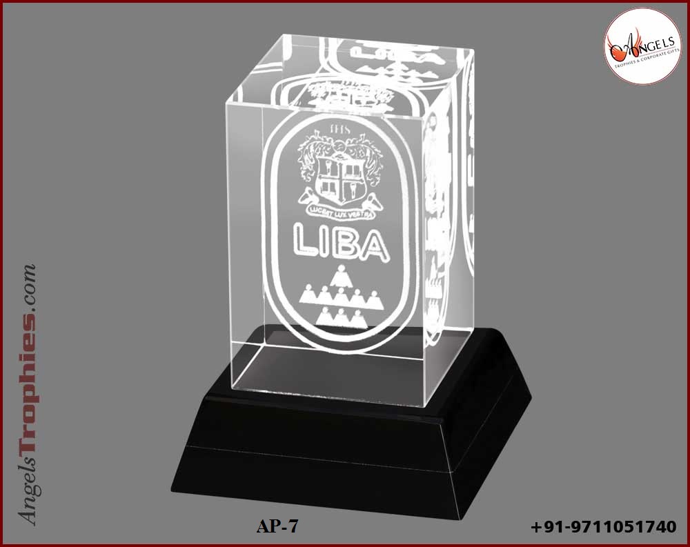 crystal cube 3d trophy with base