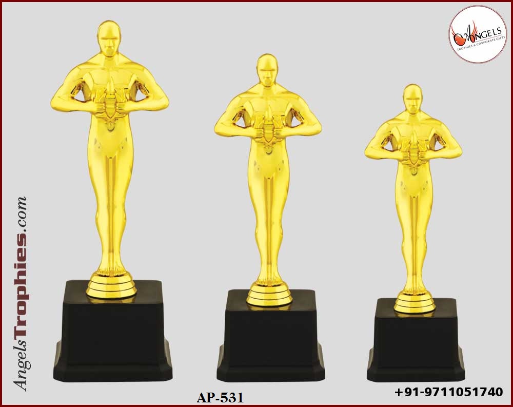 fibre trophy award with golden man trophy with base