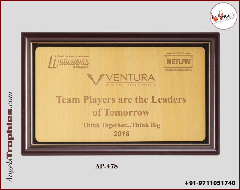 wooden award plaque with frame