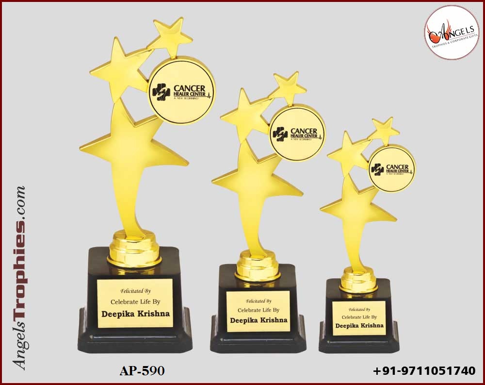 fiber plastic golden star trophy with base
