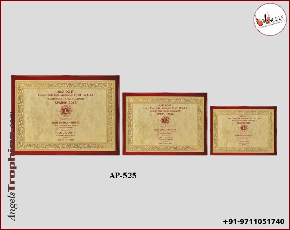 wooden plaque award with foil golden