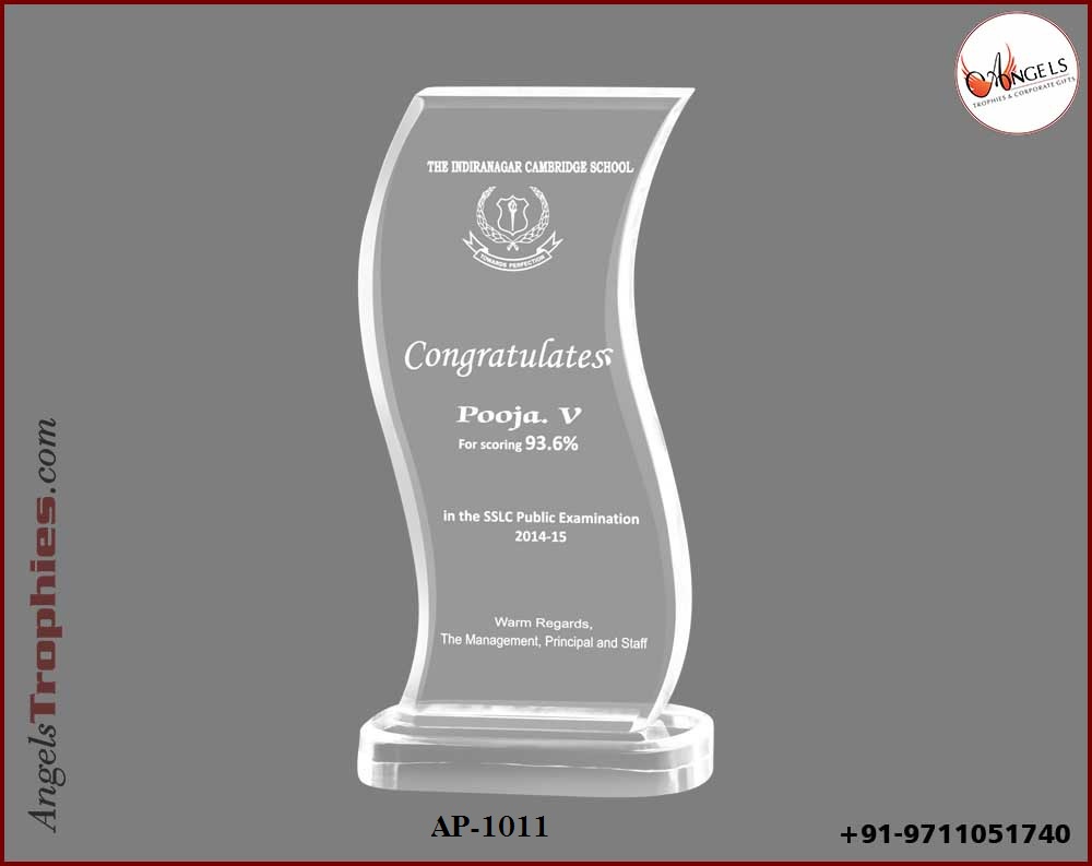 Acrylic trophy award with transparent base s shape