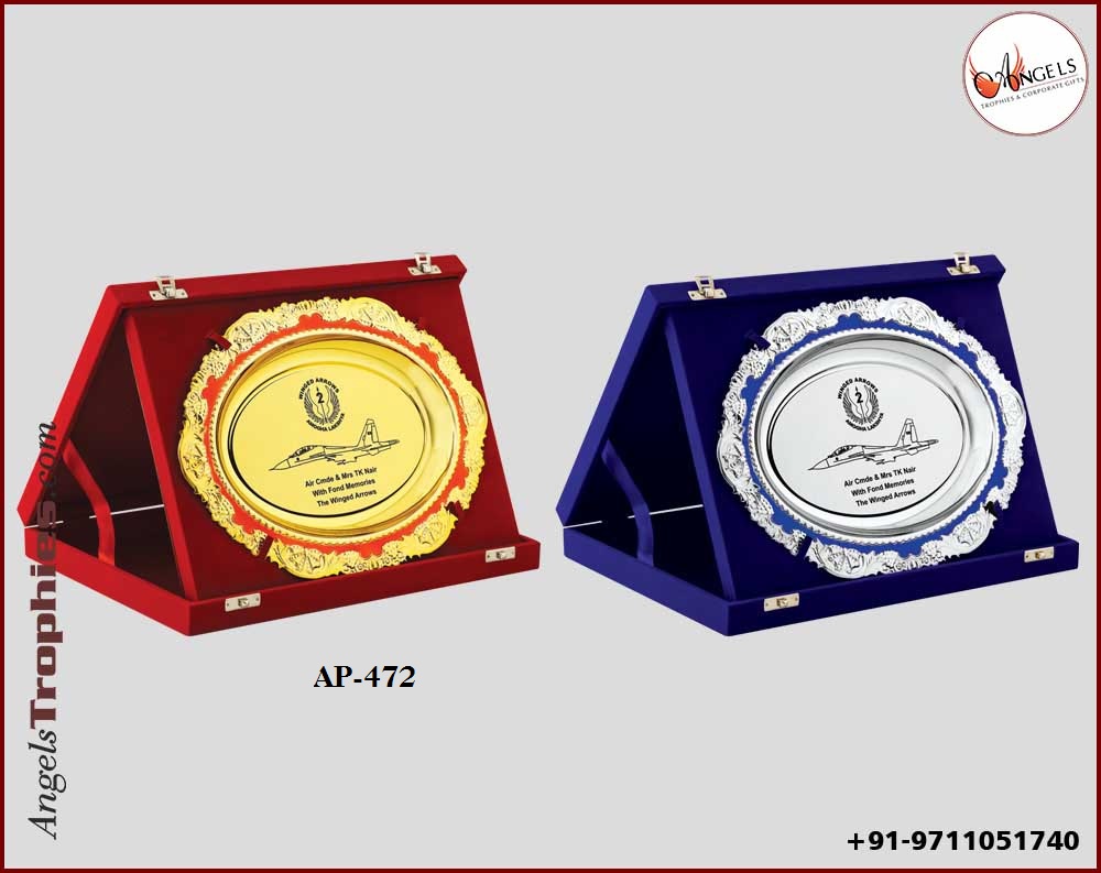 velvet box with golden and silver shield