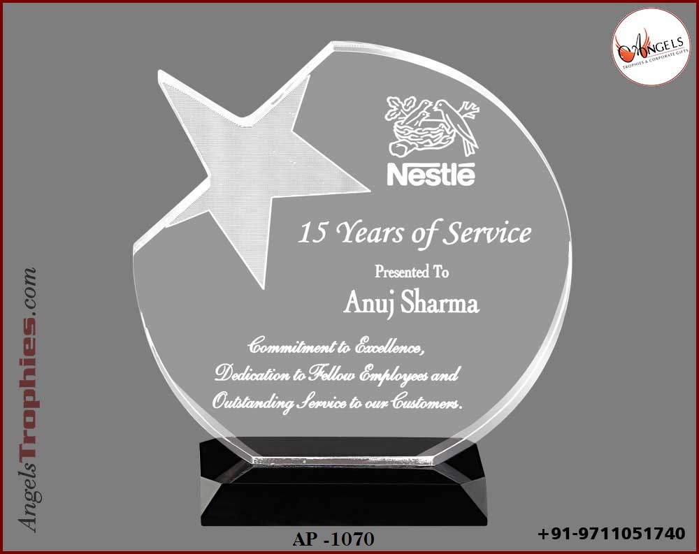 acrylic star shape trophy with round trophy with base