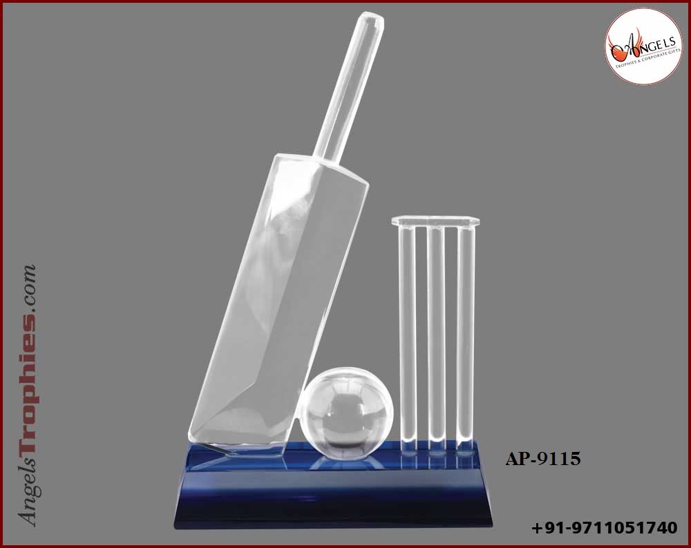 crystal cricket award with base