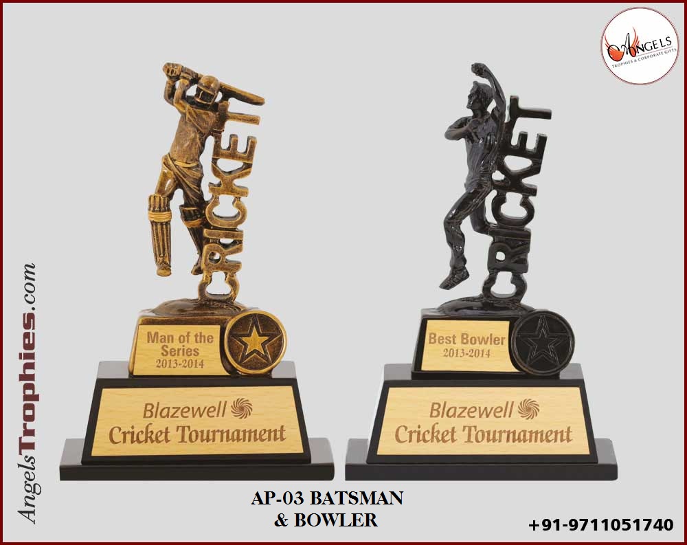 raisin batsman and bowler trophy with base