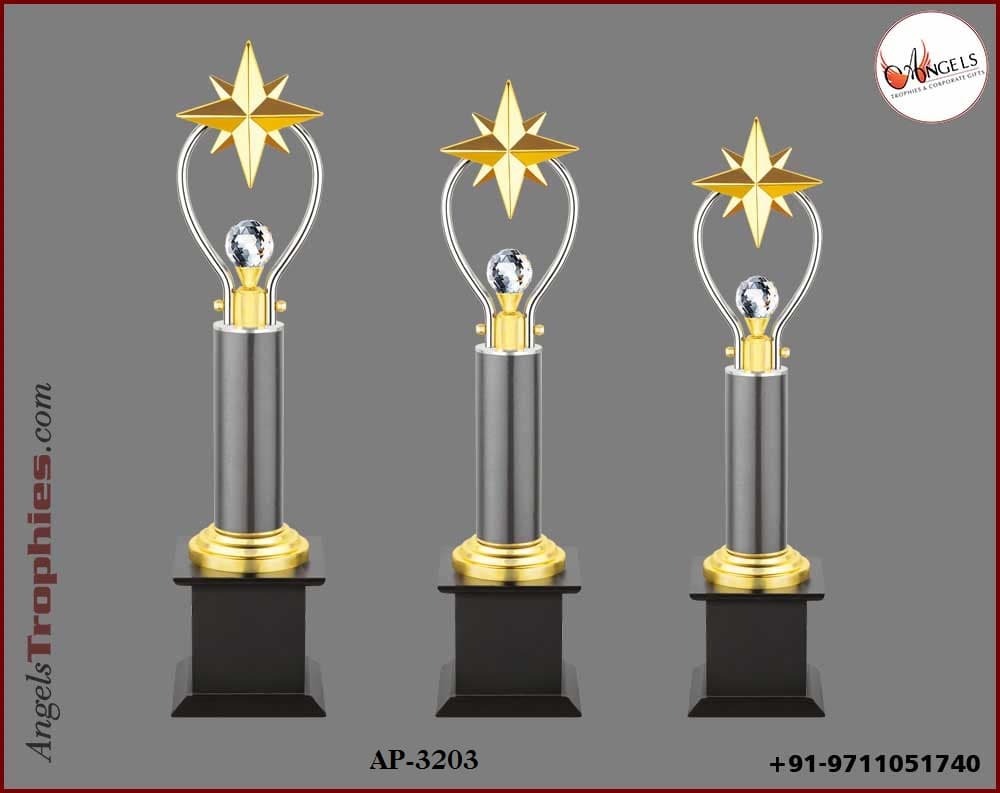 golden metal star trophy award with base