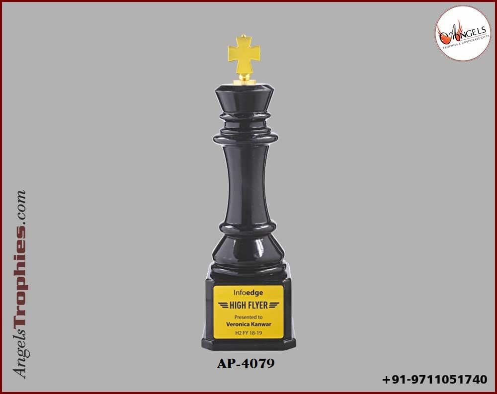 Metal black king crown award trophy with black base