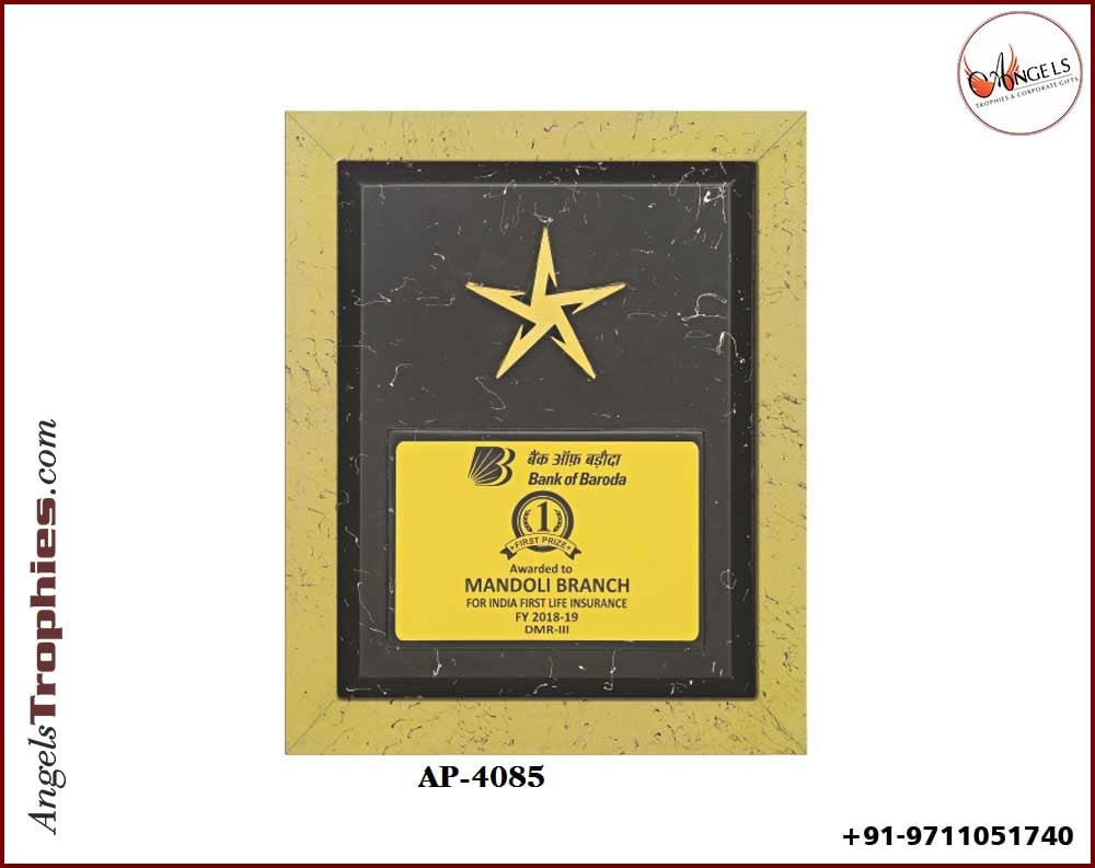 wooden shield award golden plaque with black wooden with metal gold star with metal plate