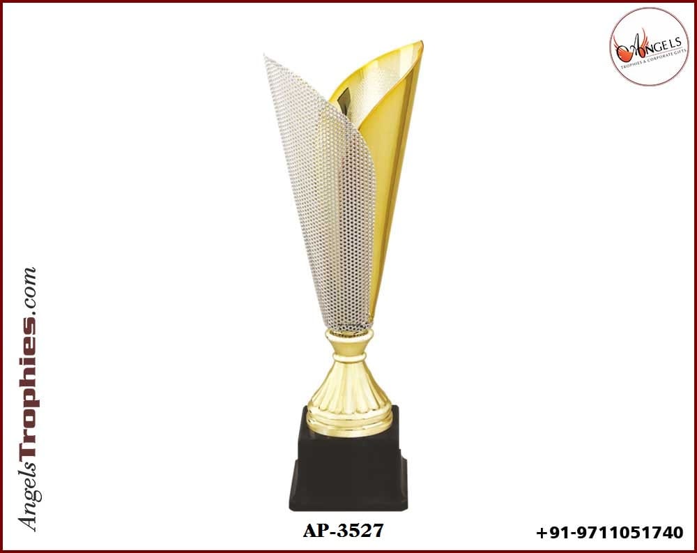 metal golden silver cup award trophy with black base