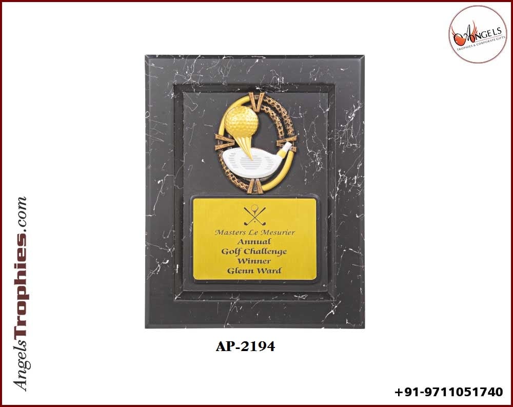 shield wooden award with golf award