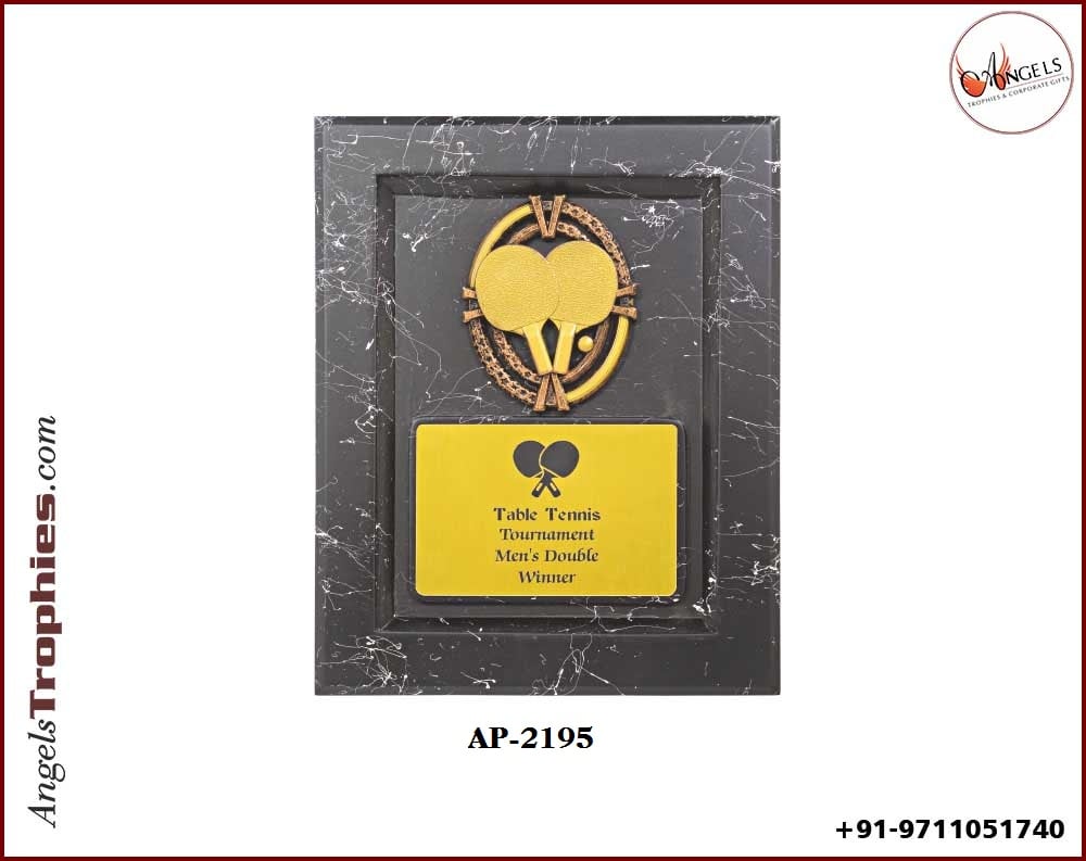 wooden texture black award shield with table tennis
