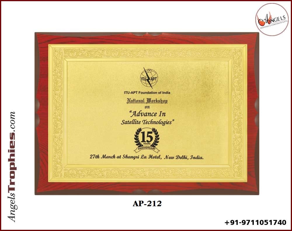wooden shield award with golden foil