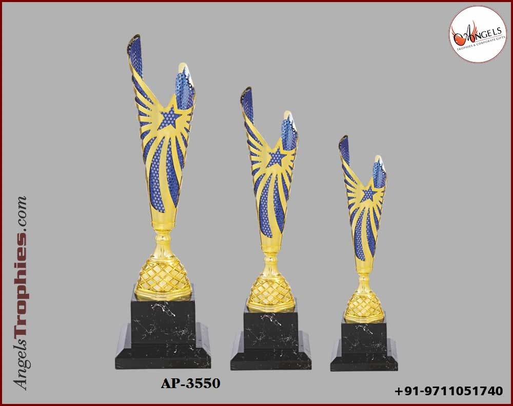 metal golden blue cup with base