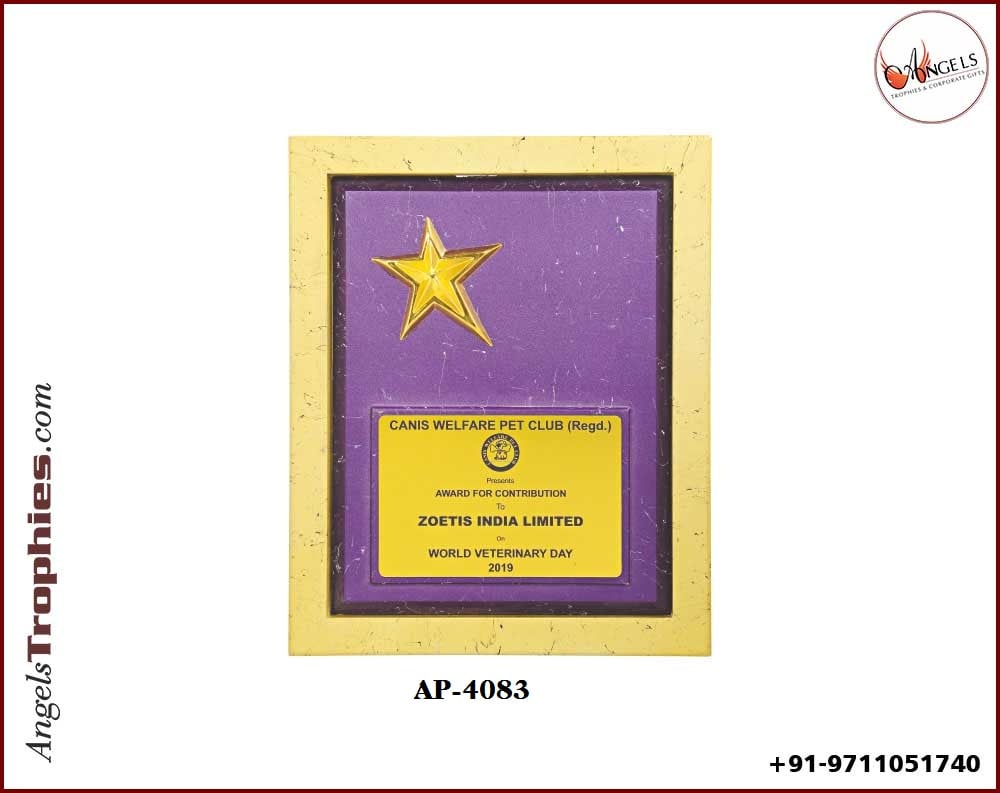 wooden texture award sheild with golden metal star