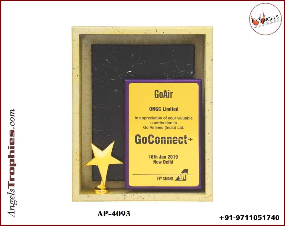 wooden award texture sheild with black and purple wooden with golden metal award
