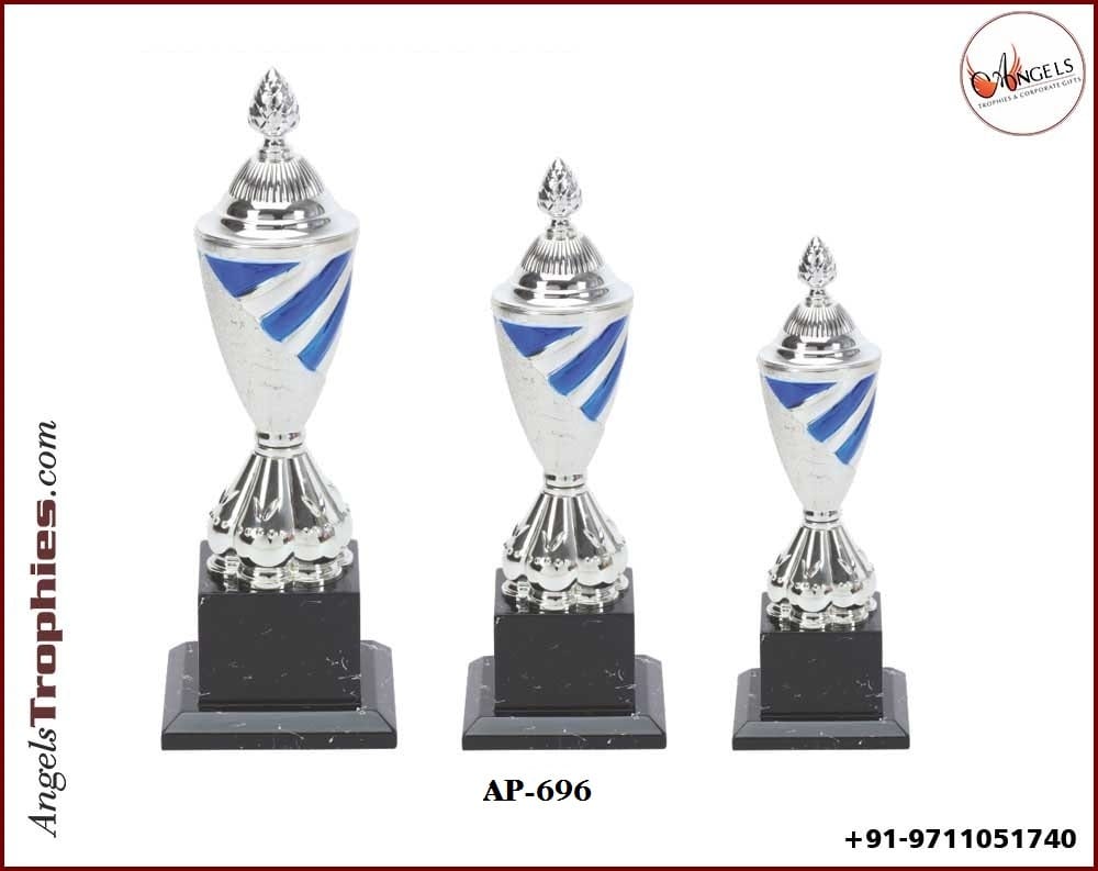 silver plastic fibre cup with blue with plastic black base