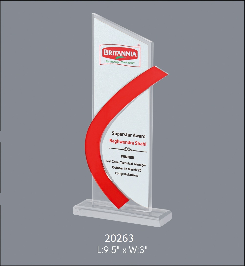 Acrylic Trophy with orange strip with acrylic strip