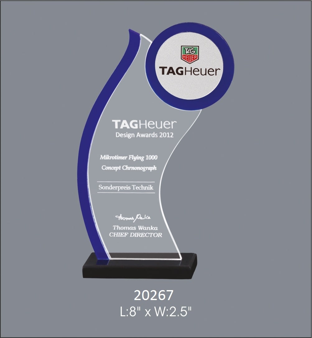 acrylic trophy with blue acrylic with base