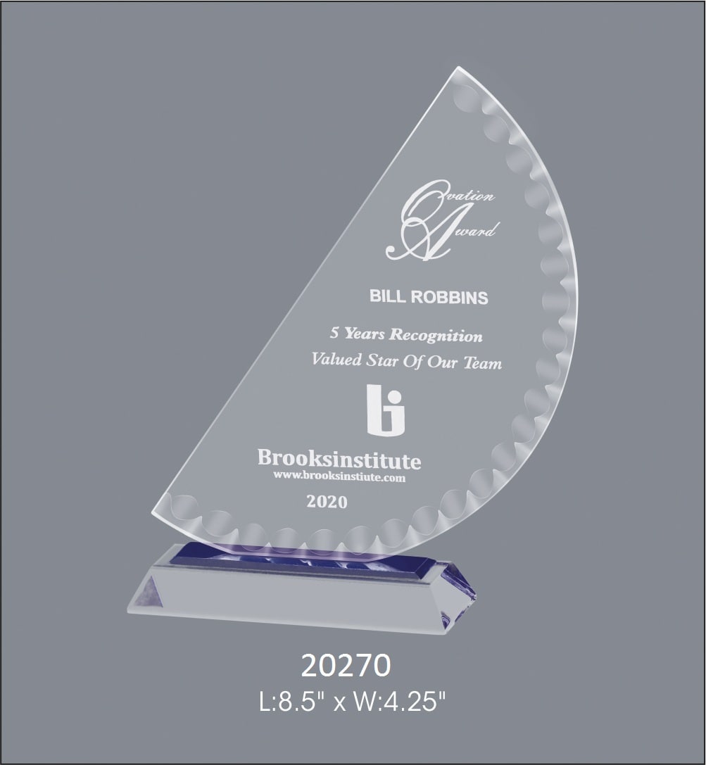 trophy with d shape with blue strip with base