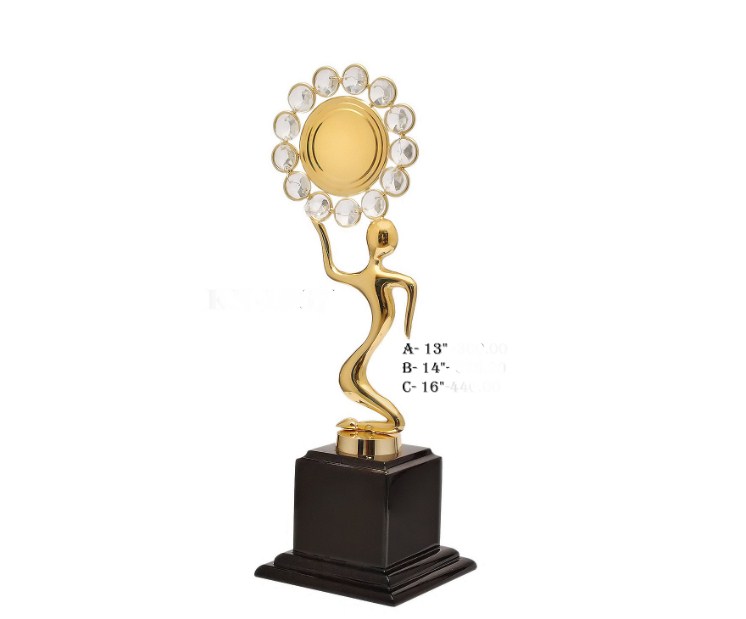 Metal Lady with handle stone circle with wooden base