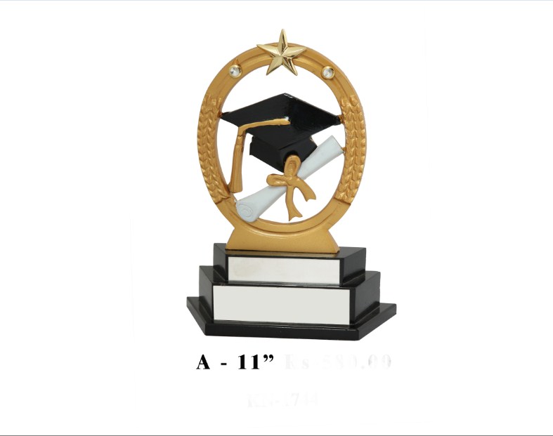 metal Trophy Scholarships shape with wooden base