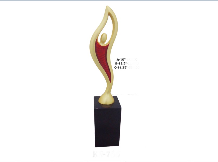 Metal Trophy With lady shape with wooden base