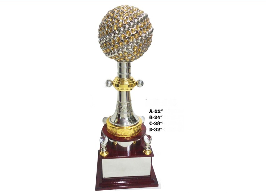 Metal Trophy with diamond globe trophy