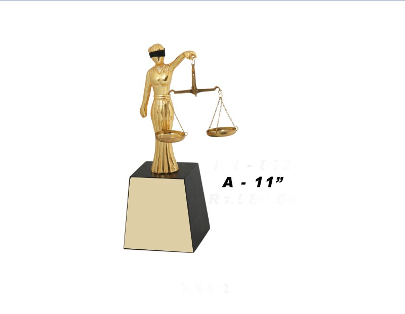 Metal Trophy with Justice law with wooden base