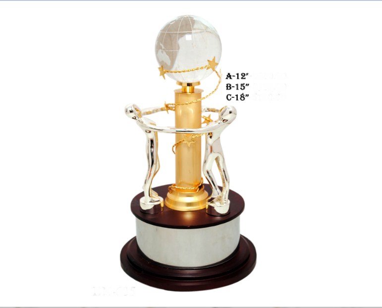 Metal Trophy with globe with group man trophy